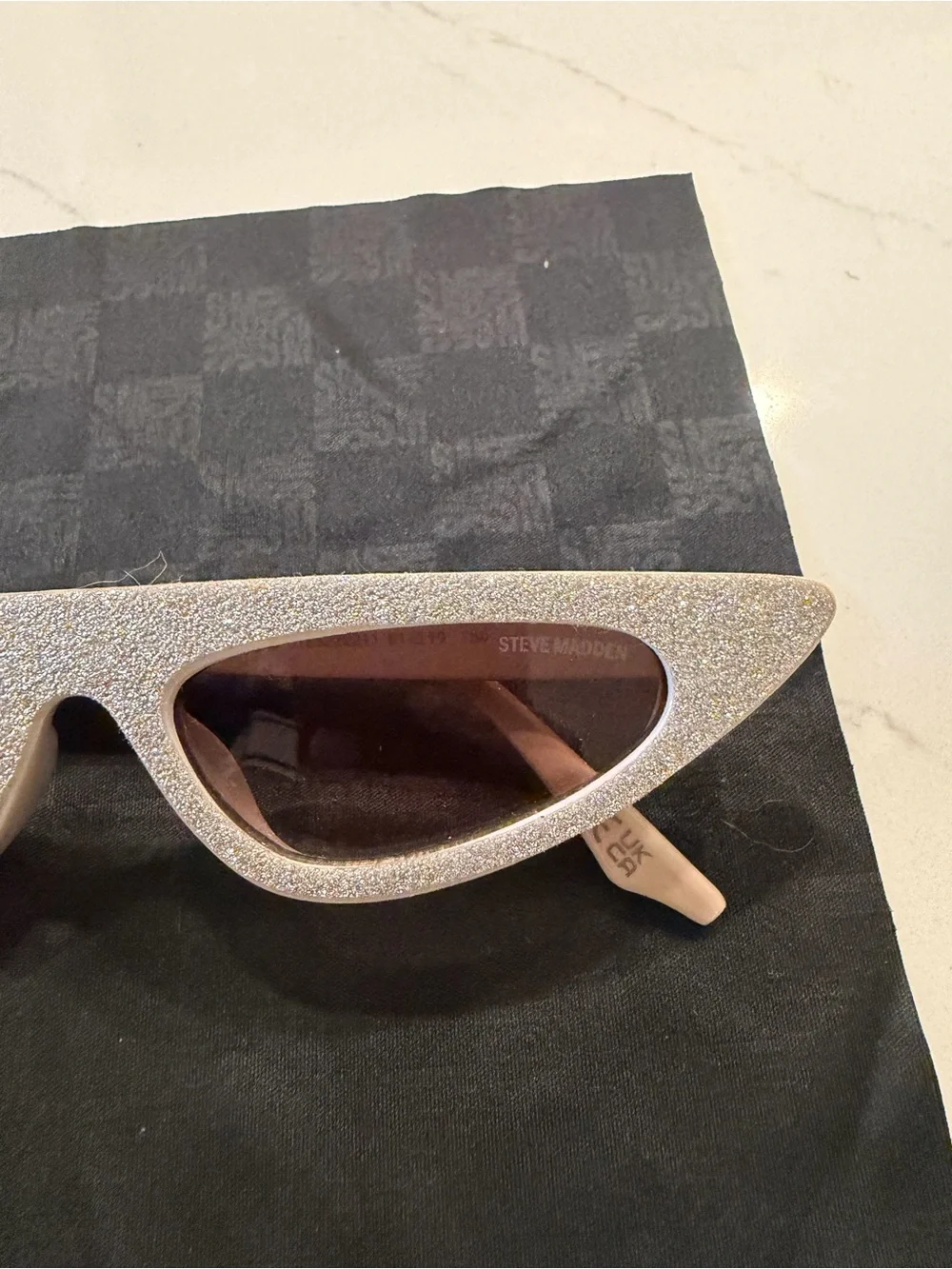 Steve Madden Silver Glitter Cat-Eye Sunglasses with Brown Lenses